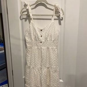 White eyelet lace midi sundress with tie straps
